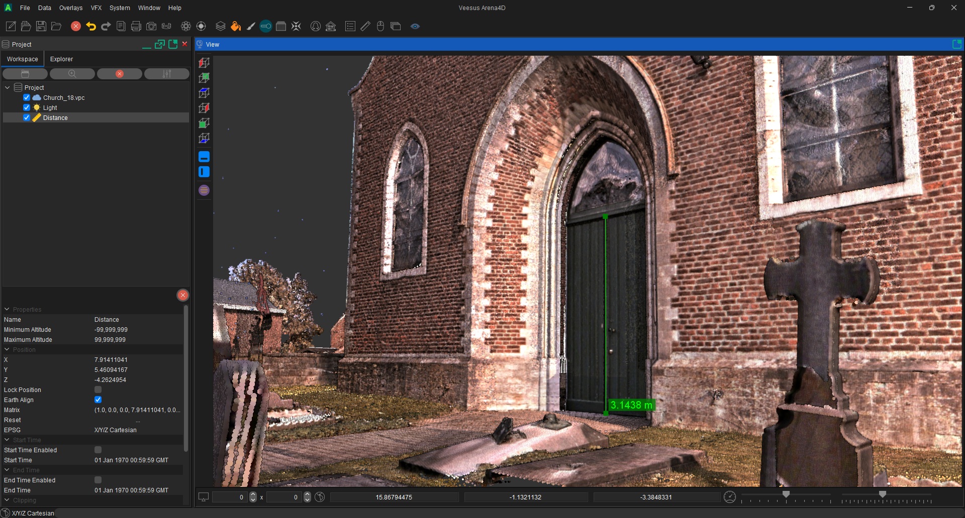 Arena4D Gaussian Splat visualisation of church architecture with measurement tools