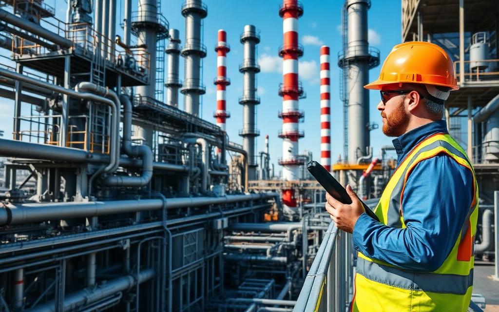 Engineer inspecting a facility walkway